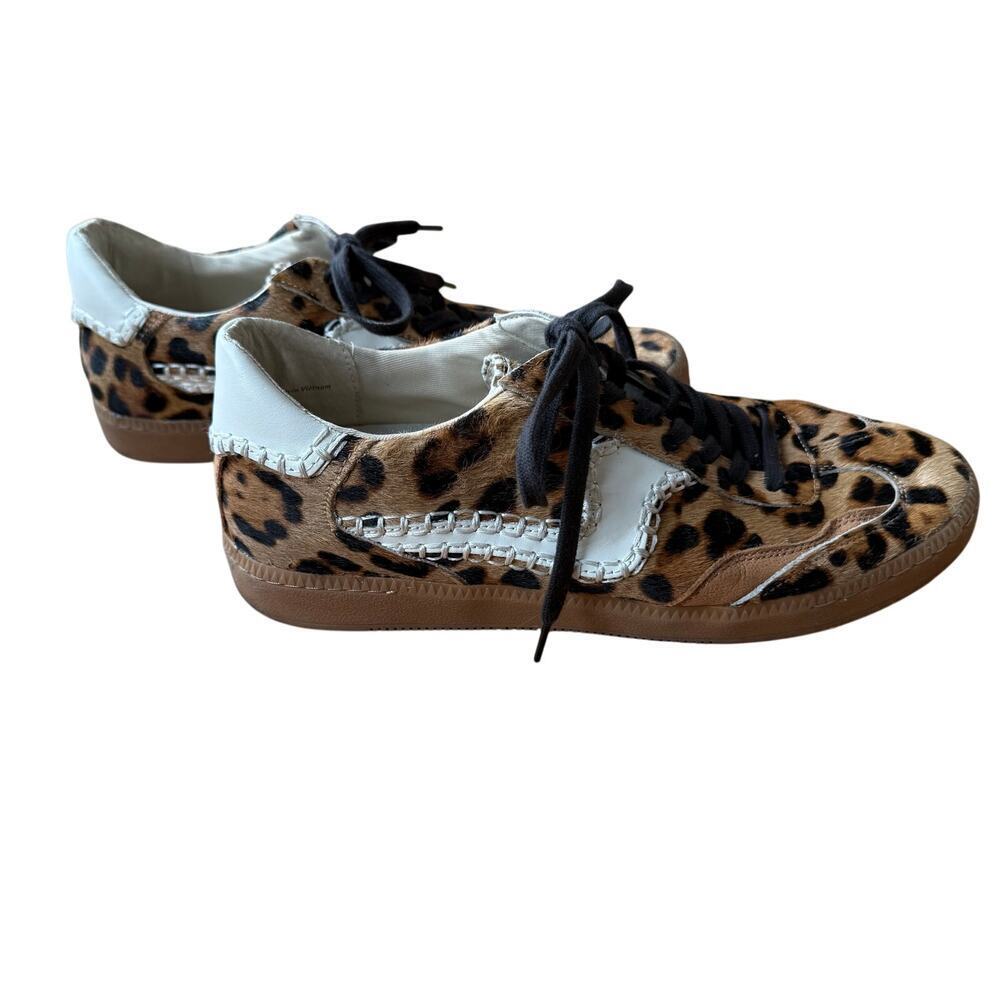 Dolce Vita Notice Stitch Brown Leopard Print Genuine Calf Hair Sneakers Size 9 - Picture 13 of 16